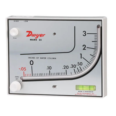 Dwyer MARK II 25 Liquid Filled Wall Mount Manometer 0-3" w.c., Red Gauge Oil Dwyer Molded plastic manomete