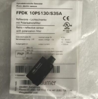 Baumer FPDK 10P5130/S35A Photoelectric Retro-reflective Sensor with Pulsed Red LED 3.5 m Range and M8 4-pin Connector